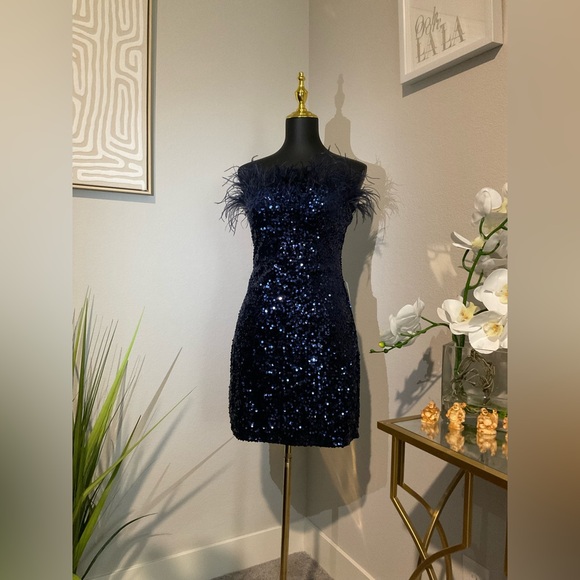 B Darlin Navy Sequin Mini Dress - Picture 1 of 4